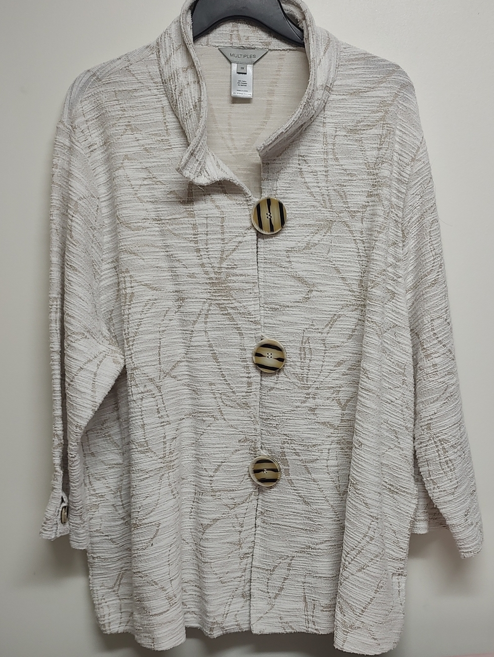 Multiples Cream Textured Button-Front Jacket with Tortoise Buttons